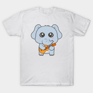 Adorable Elephant Playing Acoustic Guitar Cartoon T-Shirt